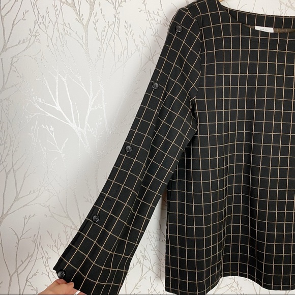J. JILL Ponte Knit Black Tan Windowpane Grid Boat Neck Tunic Top Medium - Picture 4 of 12